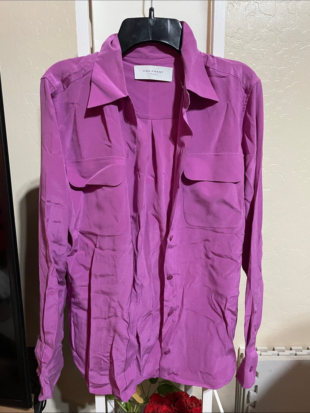 Equipment Femme Silk Button-Down Shirt in Magenta
